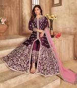 Wine embroidered art silk salwar
