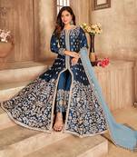 Royal-blue embroidered art silk salwar