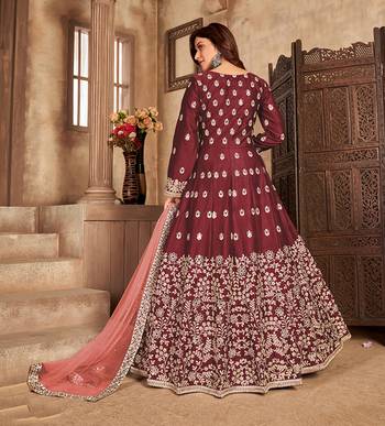Maroon embroidered art silk blend salwar kameez 2