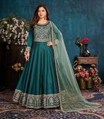 Dark-teal embroidered art silk salwar