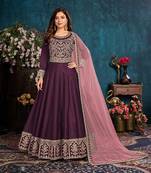 Dark-wine embroidered art silk salwar