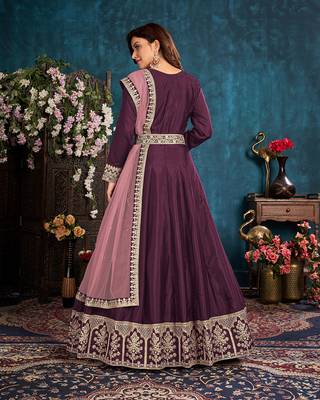 Dark-wine embroidered art silk salwar 3