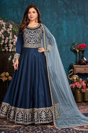 Royal-blue embroidered art silk salwar