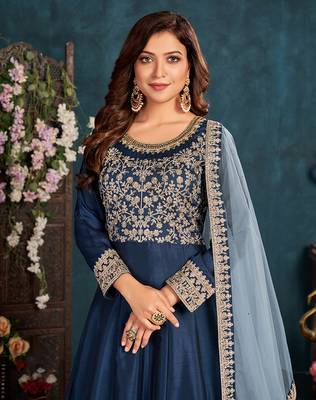 Royal-blue embroidered art silk salwar 2