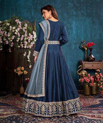 Royal-blue embroidered art silk salwar 3