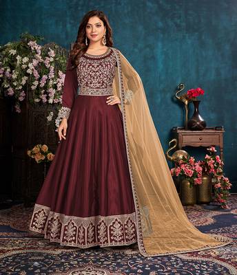 Burgundy embroidered art silk salwar 1