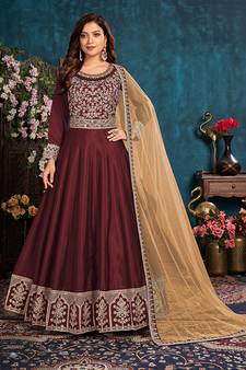 Burgundy embroidered art silk salwar