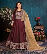 Burgundy embroidered art silk salwar