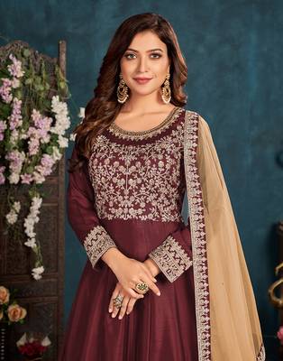 Burgundy embroidered art silk salwar 2