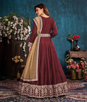 Burgundy embroidered art silk salwar 3