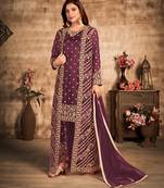Dark-purple resham embroidery net salwar