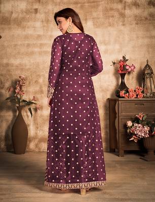 Dark-purple resham embroidery net salwar 3