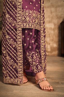 Dark-purple resham embroidery net salwar 4
