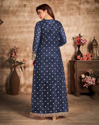Dark-blue resham embroidery net salwar 3