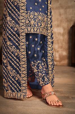 Dark-blue resham embroidery net salwar 4