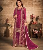 Magenta resham embroidery net salwar