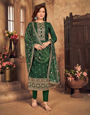 Dark-green resham embroidery viscose salwar 3
