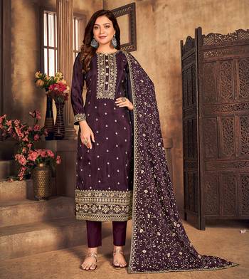 Dark-wine resham embroidery viscose salwar 1