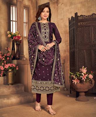 Dark-wine resham embroidery viscose salwar 3