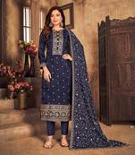 Royal-blue resham embroidery viscose salwar