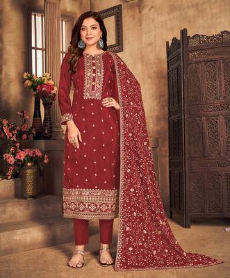 Dark-red resham embroidery viscose salwar 1