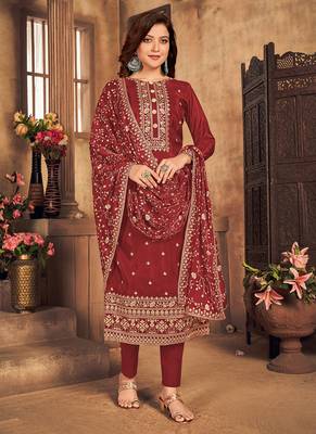 Dark-red resham embroidery viscose salwar 3