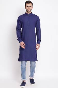 Blue Plain Blended Cotton Men-Kurtas