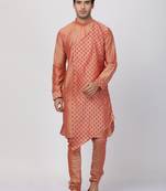 Pink Plain Blended Cotton Kurta-Pajama