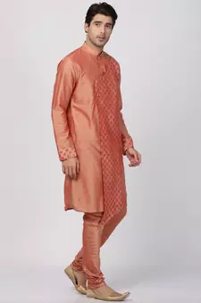 Pink Plain Blended Cotton Kurta-Pajama