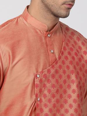 Pink Plain Blended Cotton Kurta-Pajama 3