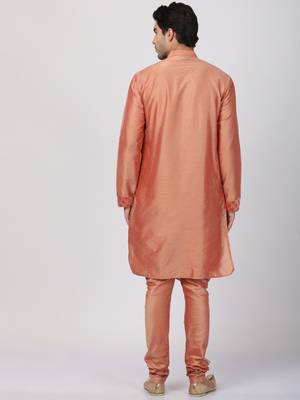 Pink Plain Blended Cotton Kurta-Pajama 4