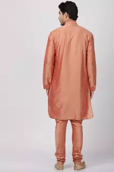 Pink Plain Blended Cotton Kurta-Pajama