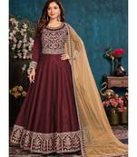 Maroon Embroidered Belt Style Silk Anarkali Suit