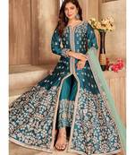 Turquoise Embroidered Pakistani Style Silk Anarkali Suit