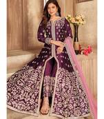 Wine Embroidered Pakistani Style Silk Anarkali Suit
