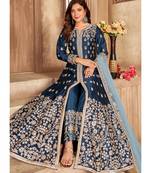 Navy Blue Embroidered Pakistani Style Silk Anarkali Suit