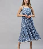 Blue printed cotton long-dresses