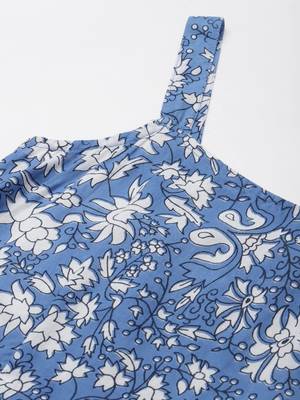 Blue printed cotton long-dresses 2