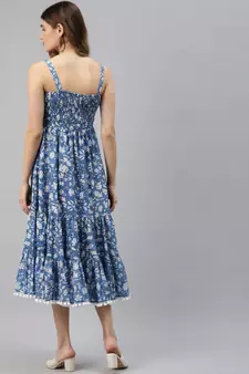 Blue printed cotton long-dresses