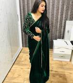 green emboroideri velvet saree