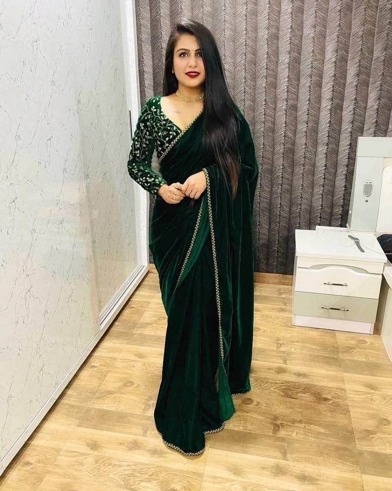 green emboroideri velvet saree