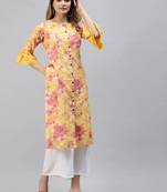 Yellow printed cotton ethnic-kurtis