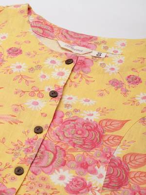 Yellow printed cotton ethnic-kurtis 2