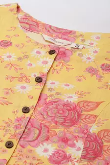 Yellow printed cotton ethnic-kurtis