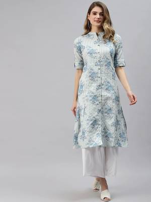 Off-white printed cotton ethnic-kurtis 1
