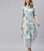 Off-white printed cotton ethnic-kurtis