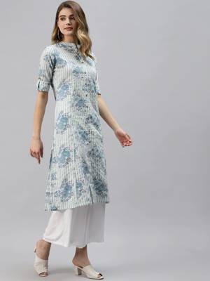 Off-white printed cotton ethnic-kurtis 3