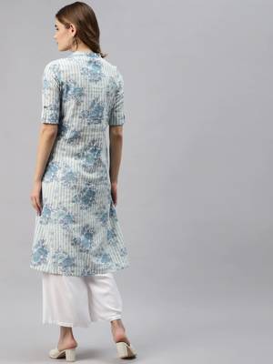 Off-white printed cotton ethnic-kurtis 4