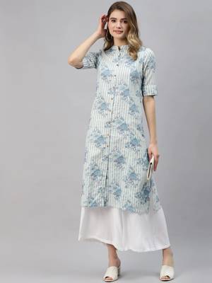 Off-white printed cotton ethnic-kurtis 5