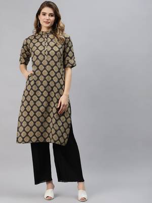 Black printed cotton ethnic-kurtis 1